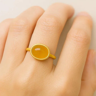 14K Gold Orange Mexican Opal Ring | Handmade Matte Cabochon - K Jewelry Accessories