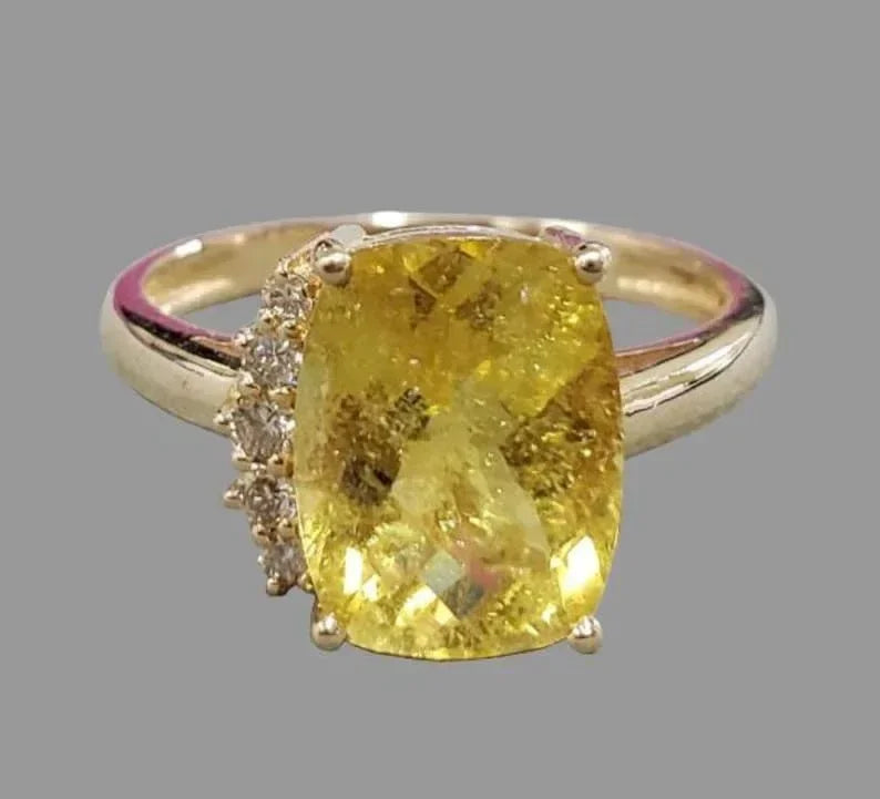 14k Gold Yellow Sapphire Ring: Cushion Cut Diamond - K Jewelry Accessories
