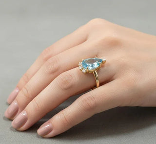14k Gold Swiss Blue Topaz Ring, Pear Cut Topaz - K Jewelry Accessories