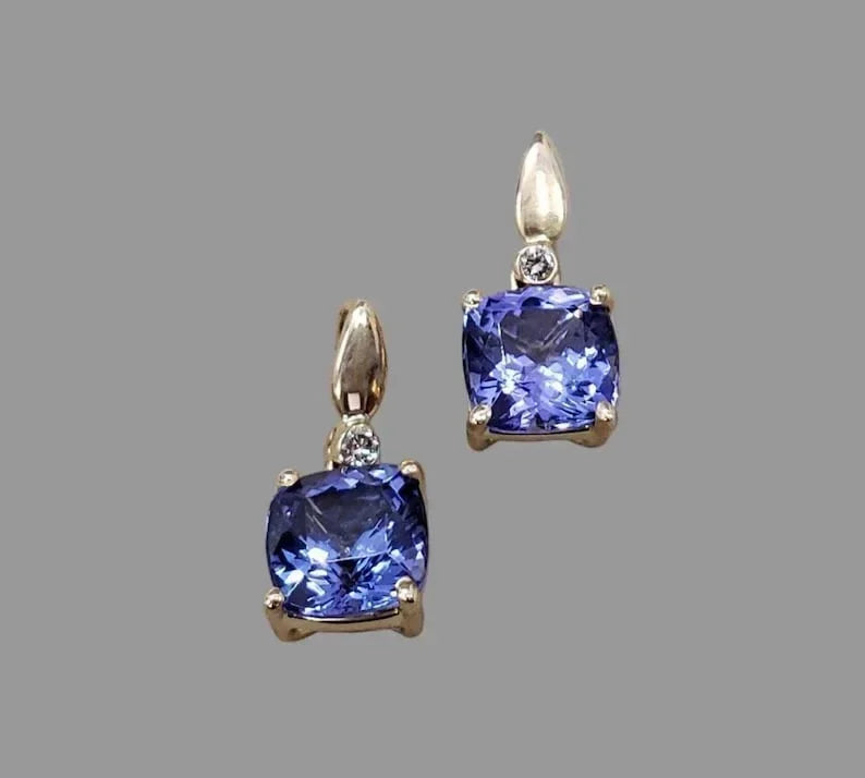 14k Gold Tanzanite Pendant • Cushion Cut Tanzanite Necklace - K Jewelry Accessories