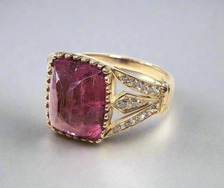 14k Gold Pink Tourmaline with Diamond Ring - K Jewelry Accessories