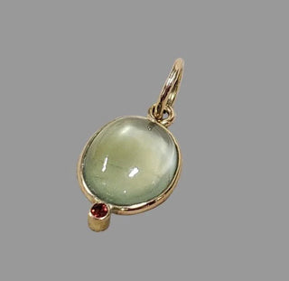 14k Gold Prehnite Pendant • Green Prehnite Cabochon Necklace - K Jewelry Accessories