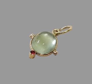 14k Gold Prehnite Pendant • Green Prehnite Cabochon Necklace - K Jewelry Accessories