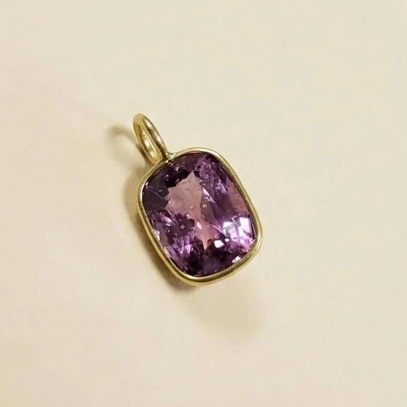 18K Gold Lavender Spinel Charm • Natural Gemstone Bezel Pendant