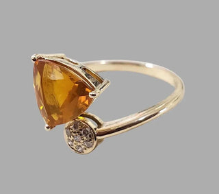 14k Gold Mexican Fire Opal Ring • Trillion Cut Opal Diamond Ring - K Jewelry Accessories