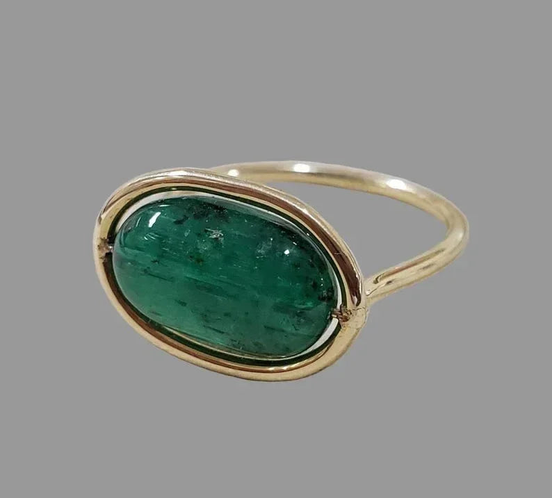 14k Gold Emerald Ring • Natural Zambian Emerald - K Jewelry Accessories