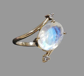 14k Gold Rainbow Moonstone Ring • Oval Moonstone Diamond Ring - K Jewelry Accessories