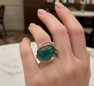 14k Gold Emerald & Diamond Ring • Unique Modern Fine Jewelry