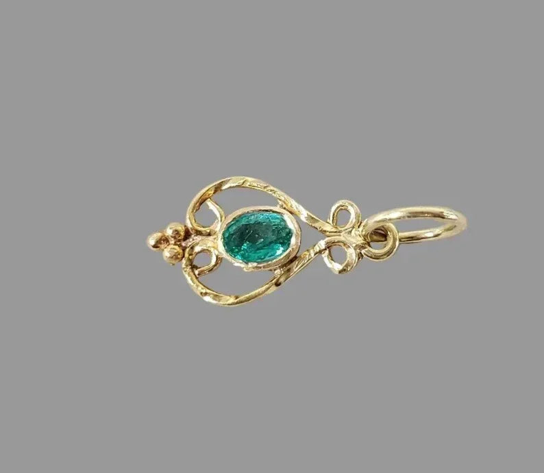 18k Gold Emerald Pendant • Natural Emerald Filigree Charm - K Jewelry Accessories