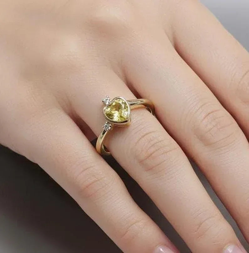 14k Gold Yellow Sapphire Ring with Diamond Accents - K Jewelry Accessories