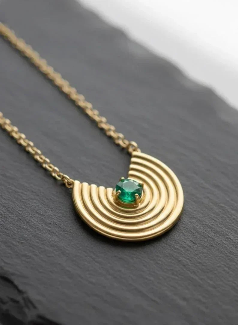 14k Gold Emerald Pendant • Minimalist Gold Necklace - K Jewelry Accessories