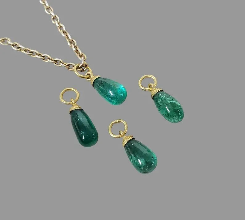 Drilled 18k Gold Emerald Charm • Natural Green Emerald Drop Bead Pendant - K Jewelry Accessories