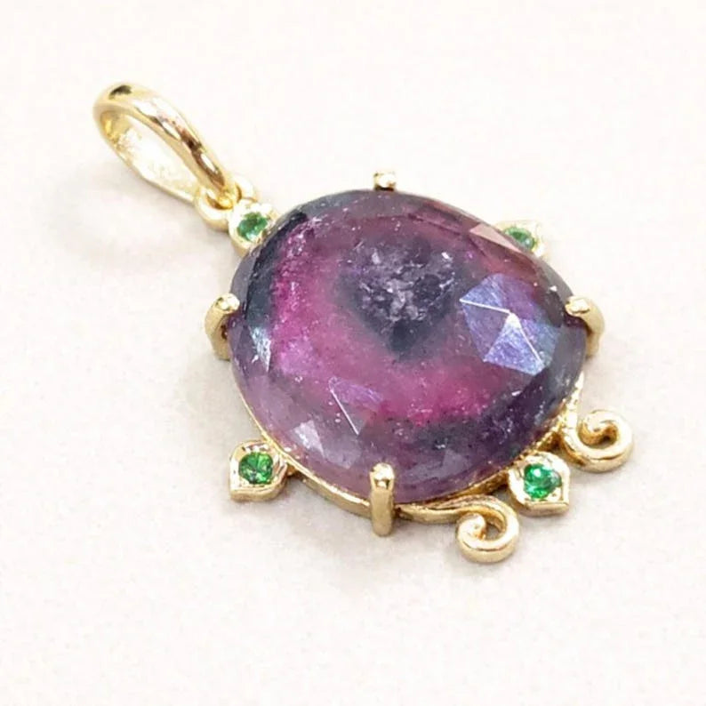 Art Deco 14k Solid Gold Watermelon Tourmaline Pendant