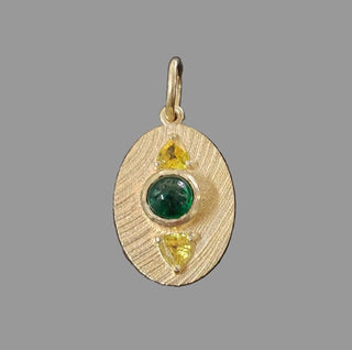 Organic Textured 14K Gold Emerald & Yellow Sapphire Pendant