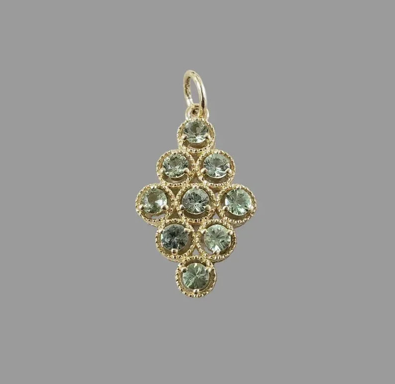 14K Gold Green Sapphire Halo Pendant Necklace - K Jewelry Accessories