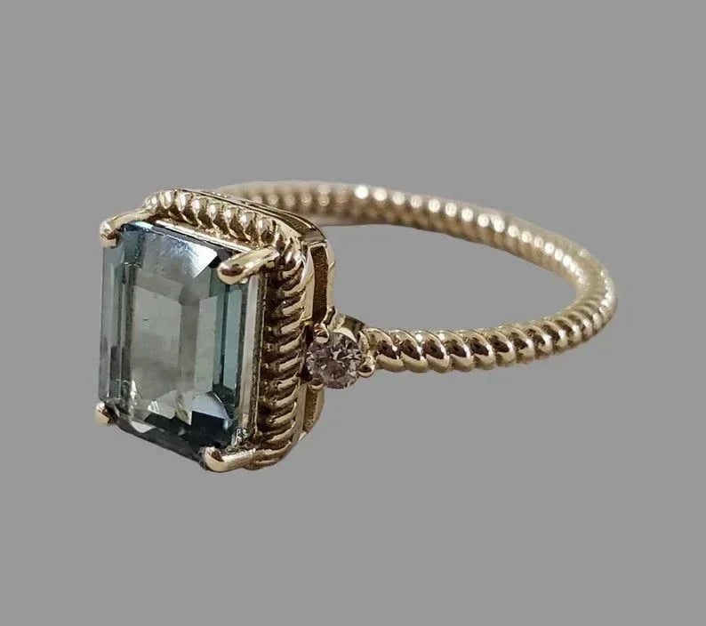 14k Gold Green Tourmaline Diamond Ring - K Jewelry Accessories