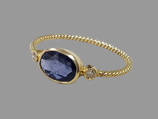 18k Gold Oval Blue Sapphire with Brilliant Cut Diamond Ring - K Jewelry Accessories