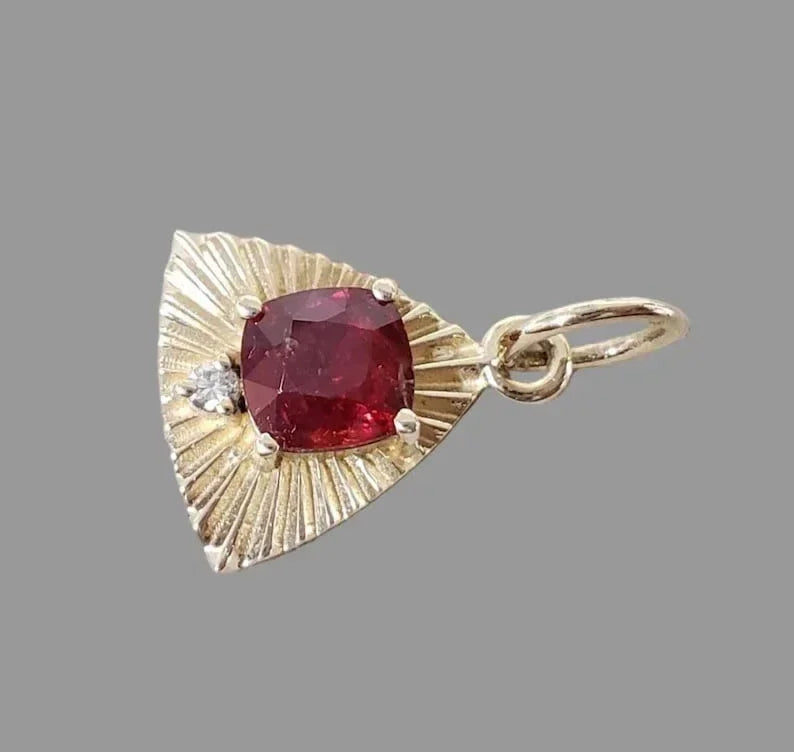 14K Solid Gold Spinel Diamond Charm Pendant - K Jewelry Accessories