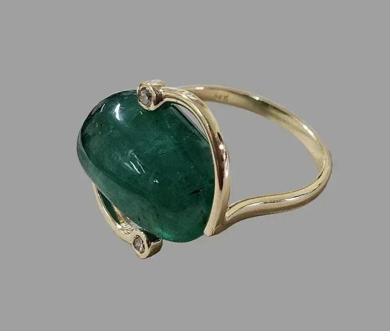 Handmade Emerald Ring 14k Gold • Natural Zambian Green Tumble - K Jewelry Accessories