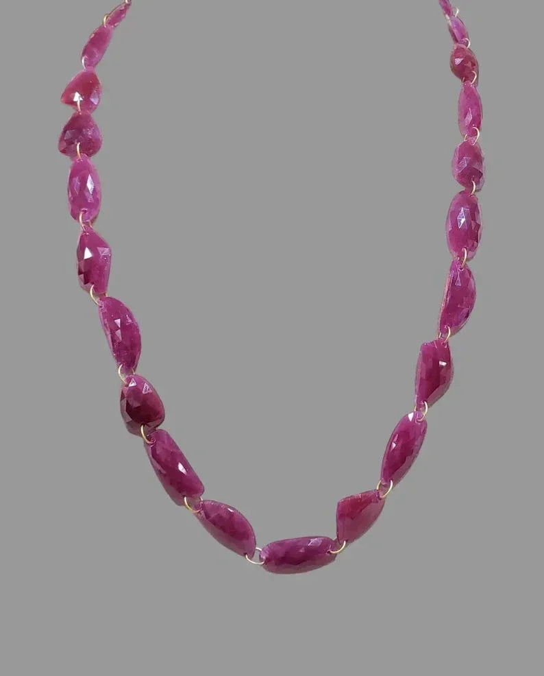 14k Solid Gold Ruby Necklace | Natural Ruby Beads - K Jewelry Accessories