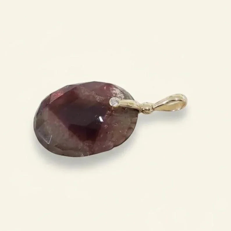14k Gold Oval Tourmaline with Diamond Pendant Necklace