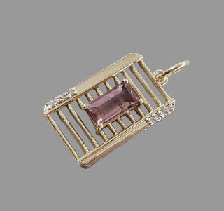 Ladder 14K Gold Pink Tourmaline Baguette Pendant with Diamond Accents - K Jewelry Accessories
