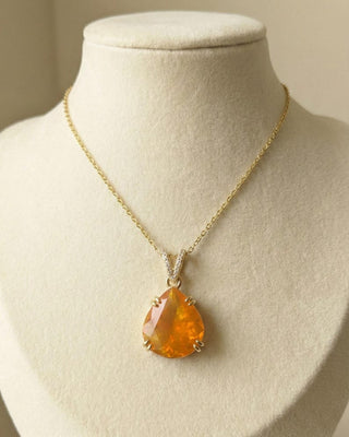 14k Gold Orange Fire Opal Pendant • Diamond Bail