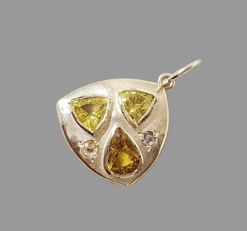 14K Gold Yellow Sapphire Diamond Pendant – Elegant Handmade Gemstone Charm