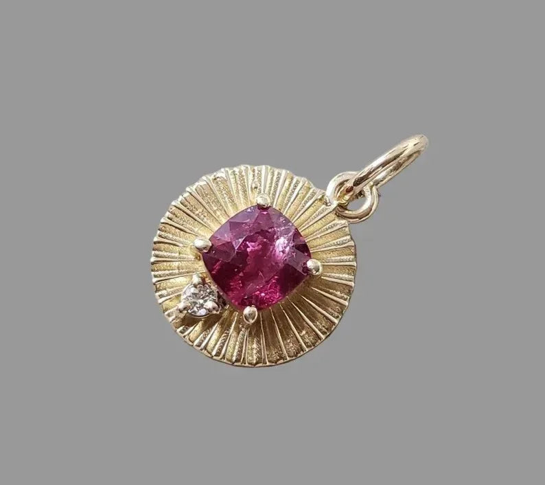 Dainty Pink Spinel & Diamond Pendant in 14K Gold - K Jewelry Accessories