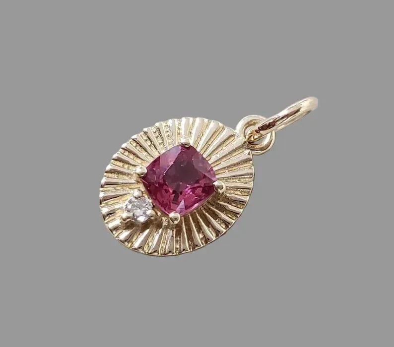 Vintage Style 14k Gold Pink Spinel Diamond Pendant - K Jewelry Accessories