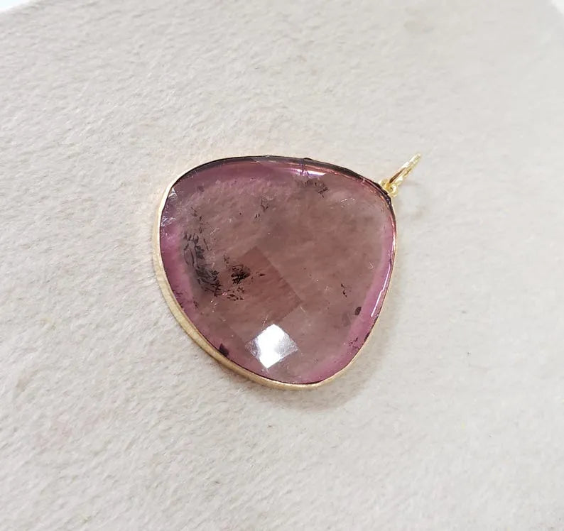 Rare Pink Tourmaline 18k Gold Pendant : One-of-a-kind Stone