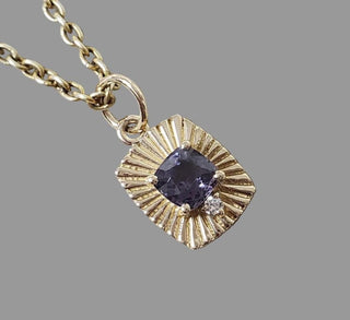 14k Solid Gold Purple Spinel & Diamond Pendant