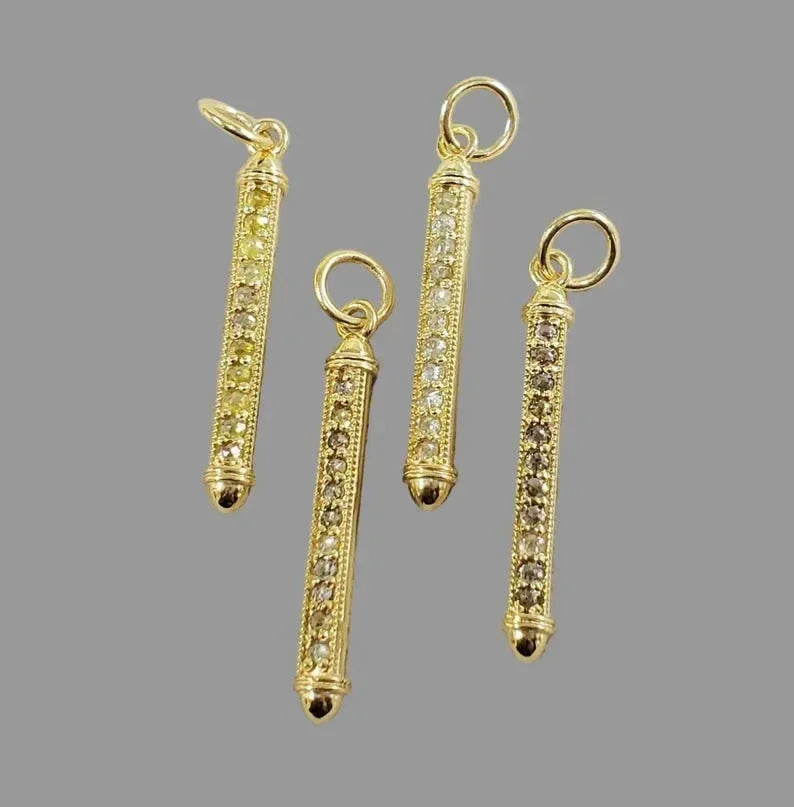 14k Solid Gold Rose Cut Diamond Bar Pendant - K Jewelry Accessories