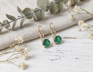 Minimalist Natural Emerald 14k Gold Earring, Precious Gemstone Jewelry