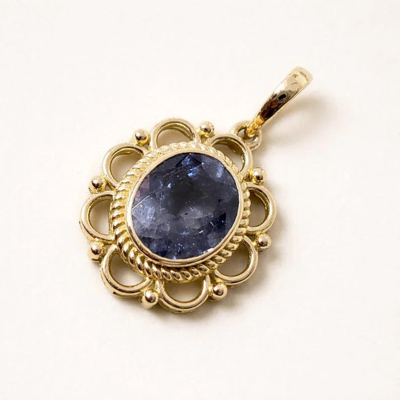 Floral 14k Gold Oval Natural Tourmaline 14k Gold Pendant
