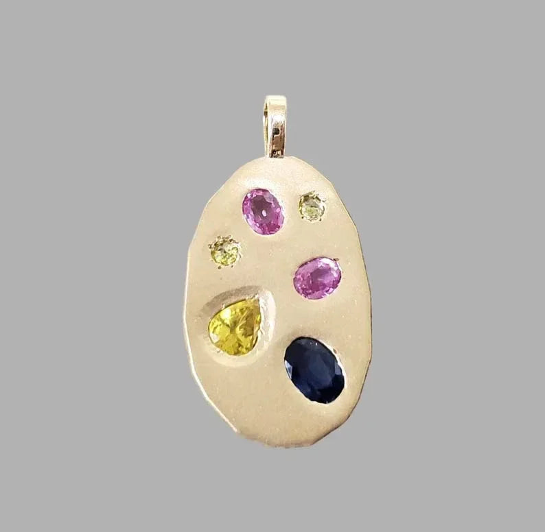 Matte 14K Gold Multi Sapphire Pendant – Pink & Blue, Yellow Sapphire - K Jewelry Accessories