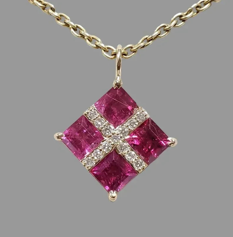 14k Gold Rubellite Pendant & Diamond Necklace - K Jewelry Accessories