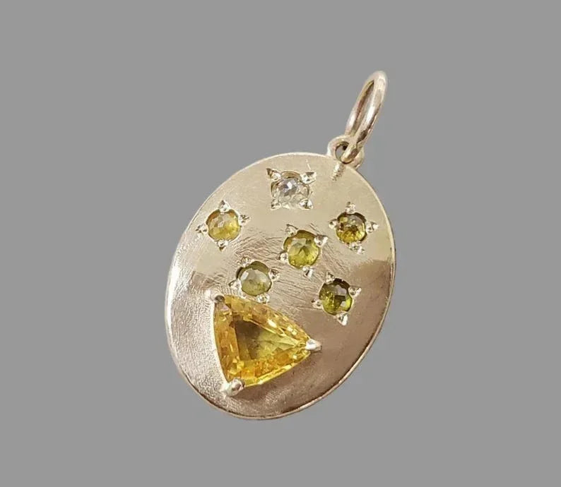 Natural Yellow Sapphire & Diamond Pendant in 14K Gold - K Jewelry Accessories