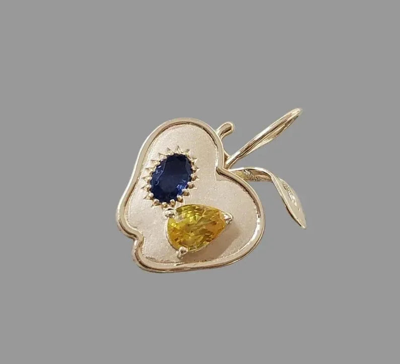 4k Solid Gold Blue & Yellow Sapphire Pendant - K Jewelry Accessories