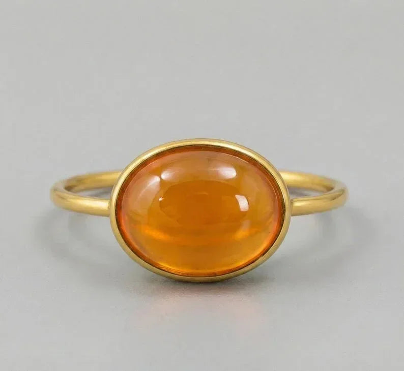 Carnelian Oval Ring 8x10 mm | Handmade 18K Gold Carnelian Ring - K Jewelry Accessories