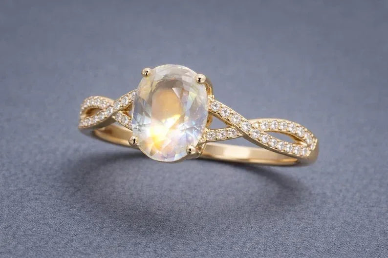 14K Gold Madagascar Moonstone Diamond Ring - K Jewelry Accessories