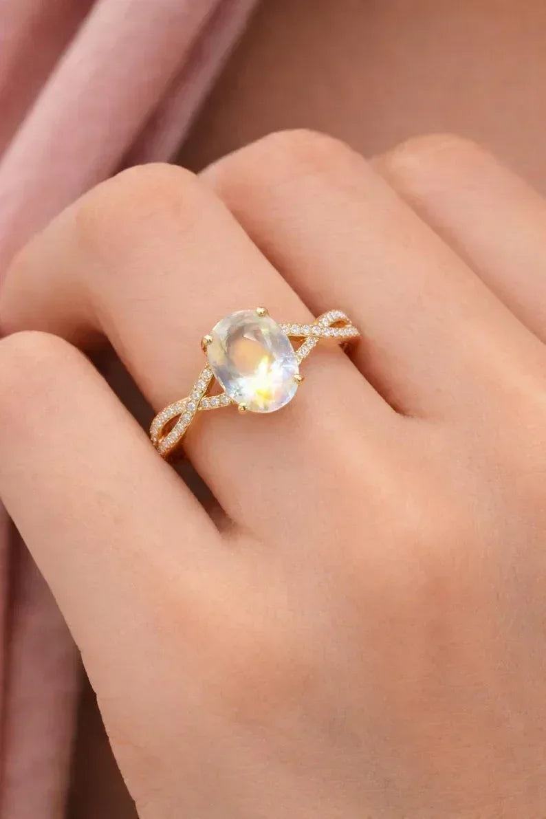14K Gold Madagascar Moonstone Diamond Ring - K Jewelry Accessories