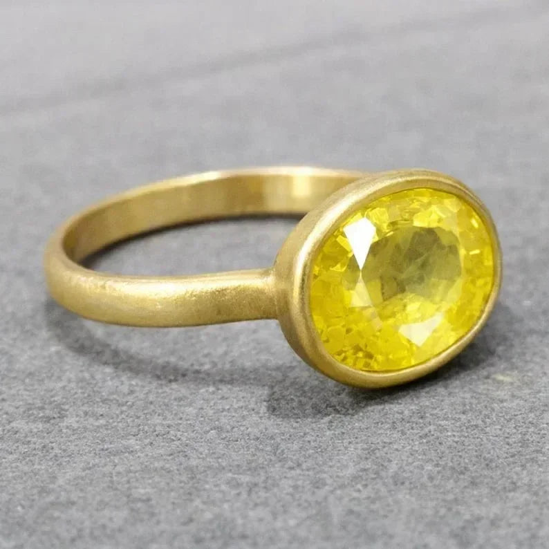 14k Solid Gold Yellow Sapphire Ring - K Jewelry Accessories