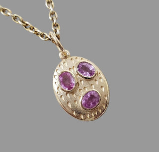 14k Gold Pink Sapphire Textured Pendant | Vintage Coin