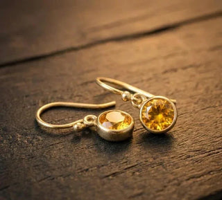 14k Gold Round Spessartite Garnet Dangle Earrings - K Jewelry Accessories