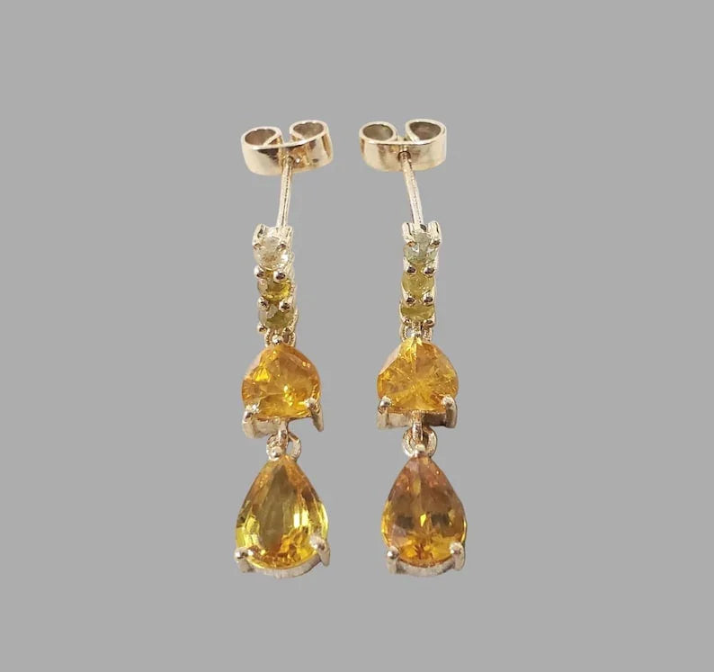 14k Gold Yellow Sapphire & Diamond Drop Earrings