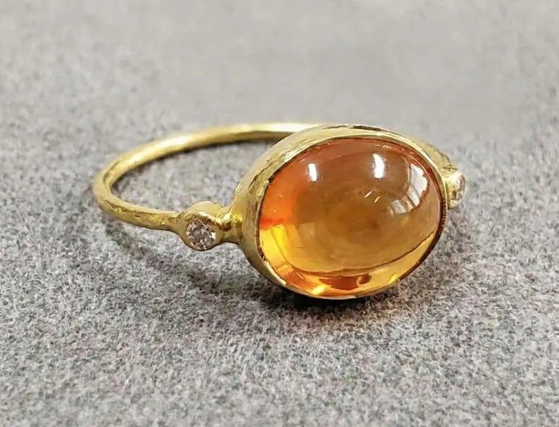 18k Gold Carnelian Ring with Diamond Accent