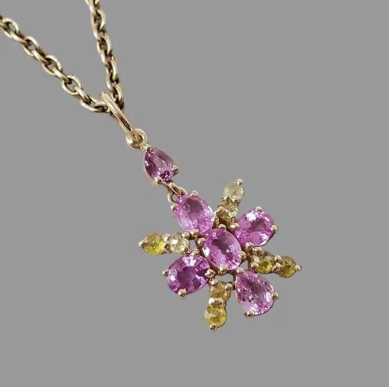 14k Solid Gold Pink Sapphire & Diamond Pendant