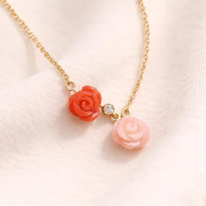 14K Gold Carved Coral Rose Pendant Necklace - K Jewelry Accessories