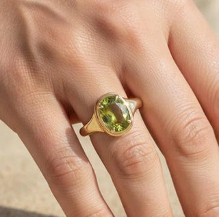10K Gold Peridot Oval Ring • August Birthstone Ring • Solid Gold Ring - K Jewelry Accessories